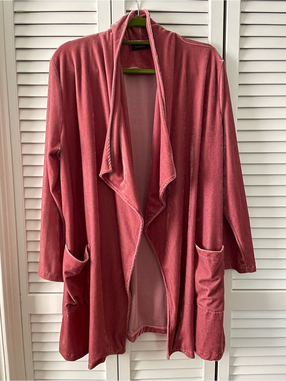 Amaryllis Velvet Open-Front Draped Cardigan - Dusty Rose XL
